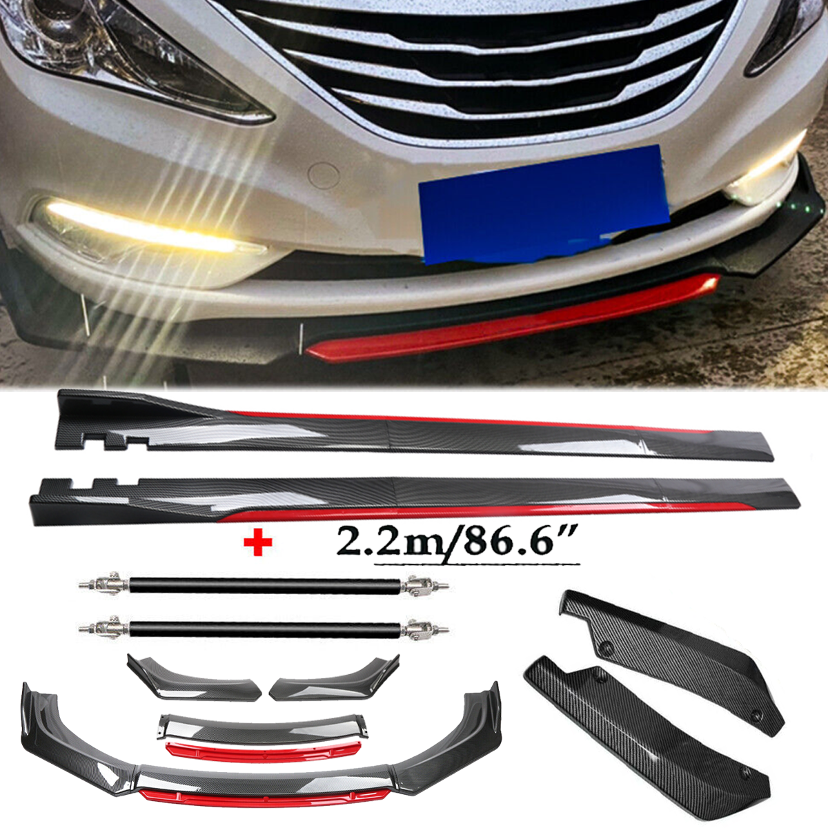 For Hyundai Sonata Front Lip Chin Bumper splitter Carbon Fiber Body Side Skirt