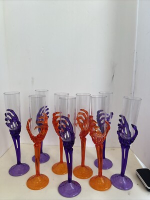 Skeleton Hand Champagne Acrylic Halloween Orange Purple Set Of 9