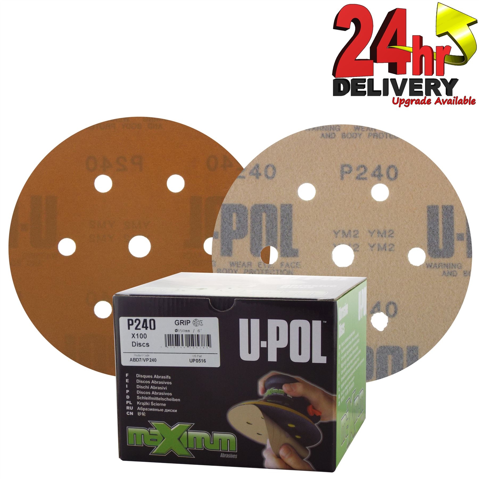 UPol Maximum Abrasive Latex Paper P240 6" Sanding discs x100 In Box
