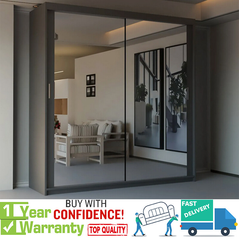 Armario Chicago Moderno con Puertas Doble Espejo Correderas - 5 Tamaños - GRIS