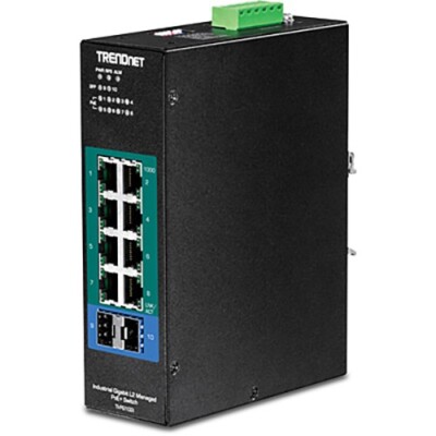 TRENDnet TI-PG102I 10-Port Industrial Gigabit L2 Managed PoE+ DIN-Rail Switch 24
