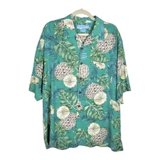 Bahama Bay Mens Silk Hawaiian Shirt L Multicolor Pineapple Tropical Camp Aloha
