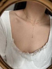 14K Gold Plated 925 Sterling Silver Y Shaped Lariat Necklace Bead Pendant