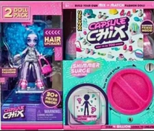 Capsule Chix Shimmer Surge 2 Pk 4.5 in Small Doll + Capsule Machine, New, Age 6+