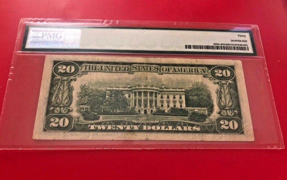 1934 D $20 FEDERAL RESERVE NOTE NEW YORK NARROW CLARK SNYDER PMG 30 VERY FINE - Image 2 of 2