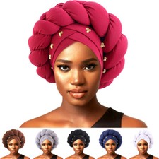 Nigerian Aso Oke Auto Gele Headtie African Women Turban Cap Head Wrap Bonnet Hat