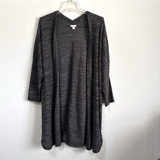 Pure J Jill Linen Blend Open Front Longline Cardigan Sweater Heather Gray Large