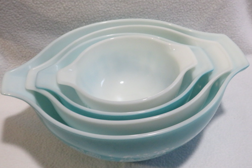 Pyrex Amish Turquoise Butterprint Cinderella Nesting Mixing Bowls Set of 4 - Bild 2 von 20