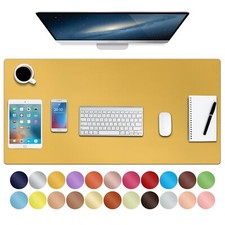 Yellow Leather Desk Pad 35x17 inch Large Non-Slip Mouse Mat PU Office Blotter