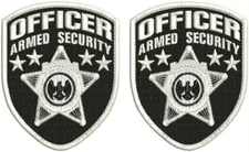 OFFICER ARMED SECURITY 2 EMB PATCH SHOULDER 4.5X3.75 HOOK ON BACK WHITE ON BLACK