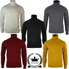 Relco Hommes Col Roulé Pull Maille Fine Ivoire Anthracite Noir Bordeaux Moutarde