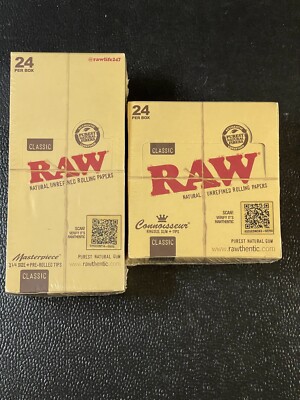 LOT RAW MASTERPIECE CLASSIC 1 1/4 PAPERS PRE ROLLED TIPS + CONNOISSEUR KING SLIM