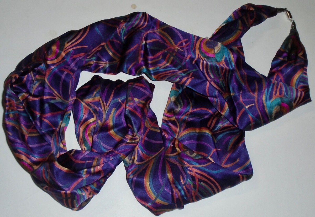 NWT WOMEN'S LADYCROW SCOTLAND 100% SILK SCARF PURPLE PEACOCK