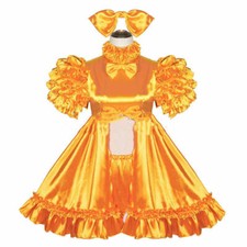 Girly Maid Lockable Yellow Satin Dress Cosplay Costume Tailor-made