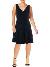LAUREN RALPH LAUREN Womens Landette V-Neck A-Line Party Dress Navy 6 12