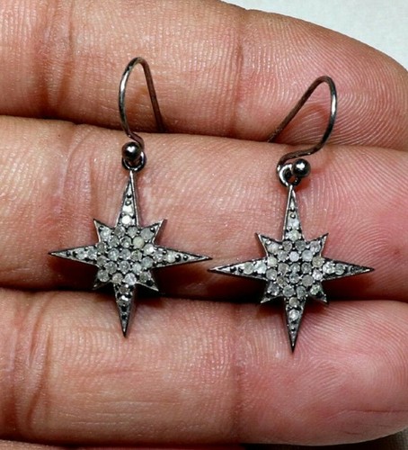 Pave Diamond Star Burst Earring 925 Silver Diamond Birthday Charm Earring Gift. - Picture 9 of 12