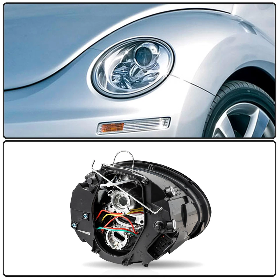 Juego de faros proyectores cromados Bryght para Volkswagen Beetle 2006-2010 con halógeno Foto 4 de 4