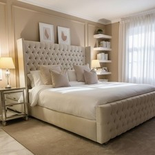 Struttura letto matrimoniale con schienale alare Chesterfield peluche velluto imbottito alza gas portaoggetti