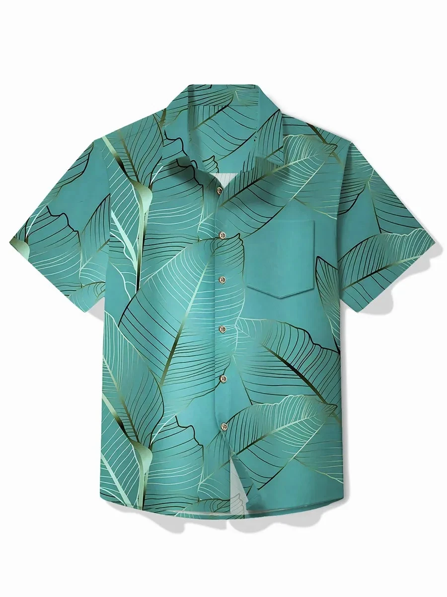 Botanical Blue Leaf Short Sleeve Hawaiian Shirts Unisex S-5XL