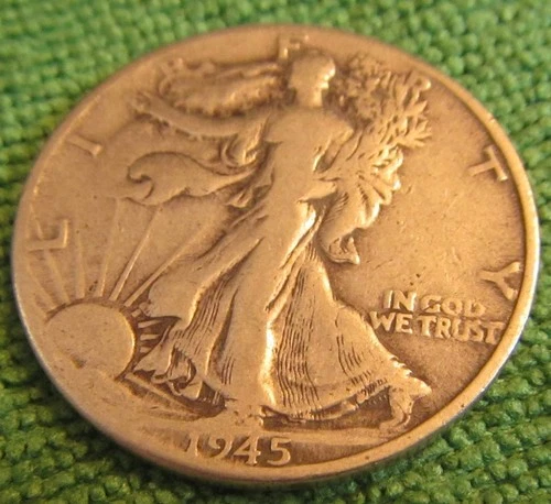 Original 1945-50 cent  Walking Liberty Half Dollar,  Denver mint, vg.