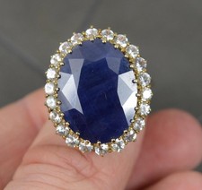 Huge Lady Diana 9ct Gold Natural Sapphire Cluster Ring