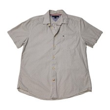 Tommy Hilfiger Men Short Sleeves Button Down White  Black Shirt Size M
