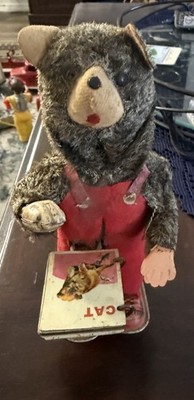 Vintage Alps Tin Toy Wind Up Cubby the Reading Bear Working With Key No Box