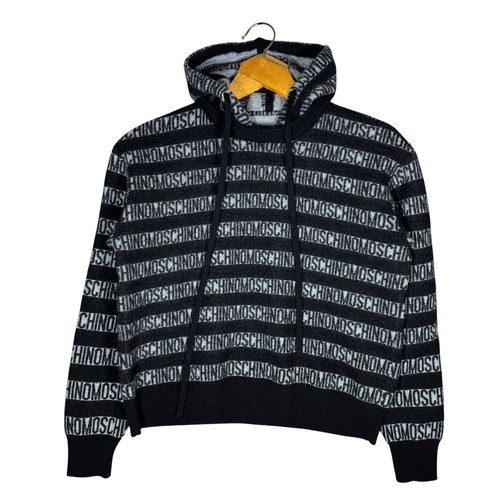 Moschino, Moschino Striped Wool Hoodie Womens Small 18.5x20 Logo Designer Made in Italy