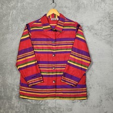 Vintage Chico's Design Jacket Womens 2 Multicolor Striped 100 Silk India 90s