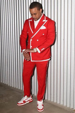 Men's Red Double Breasted Peak Lapel Party Prom Tuxedo Wedding 2 Piece Suit