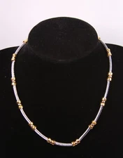 Silver Tone Cable w Gold Tone Accents Necklace Fashion Costume Jewelry jx33 New