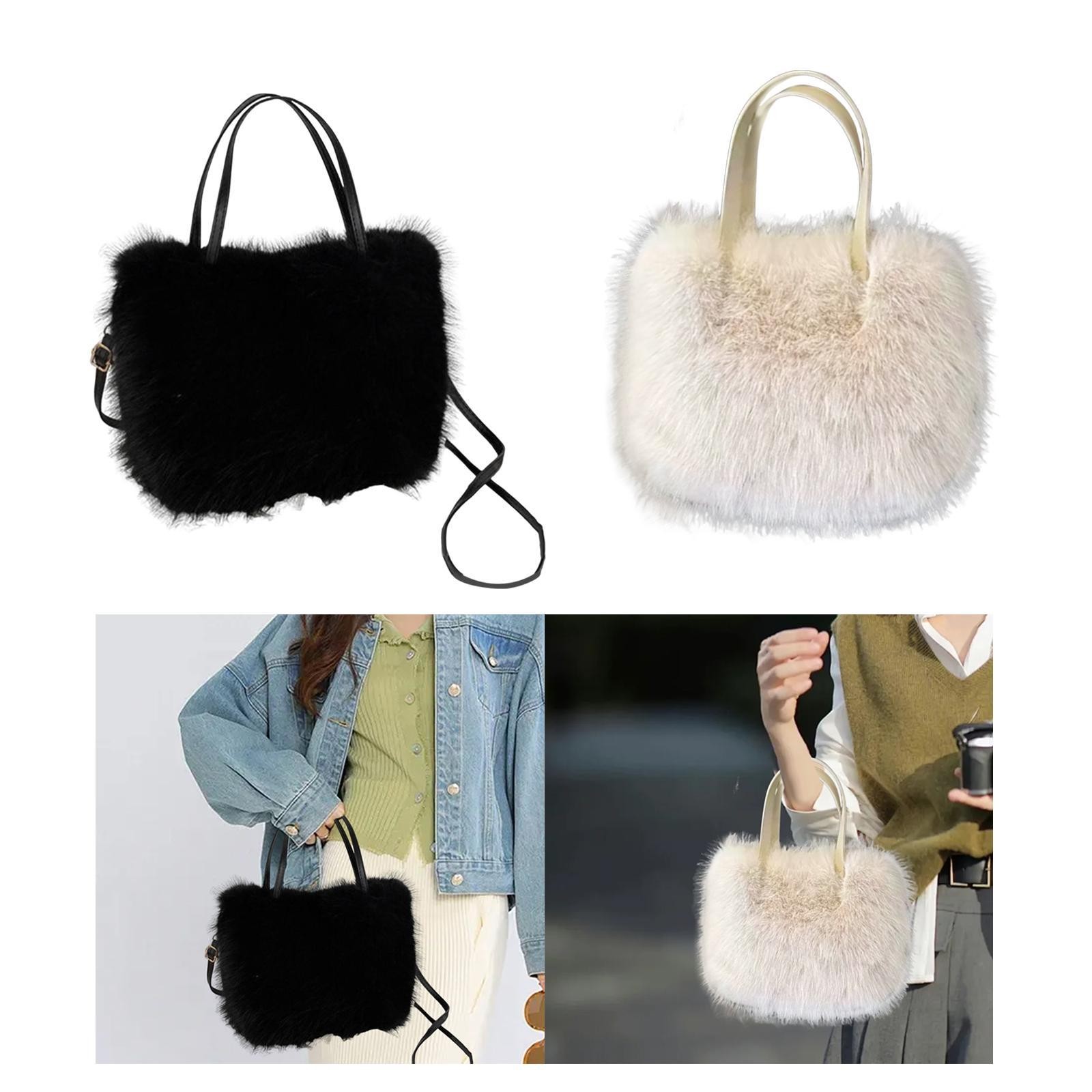 Soft Furry Tote Shoulder Bag with Top Handle for Work or Travel