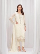 Pakistani clothes Ready to wear - Embroidered Wrinkle Chiffon Suit - 3 PC NEW 