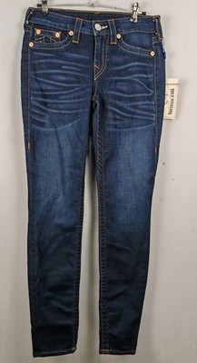 True Religion Leggings Damen 28 x 30 blau Reißverschluss Baumwollmischung Denim Jeans
