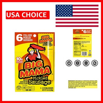 Deliciously Unique Big Mama Pickled Sausages, 2.4 Oz - 6 Ready-to-Eat Packs