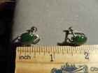 Fabulous green jade gemstone Earrings mcm antique vintage scroll white metal old — photo 4