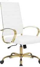 Home Office Chair High Back Executive Chair Ribbed PU Leather White Gold Frame