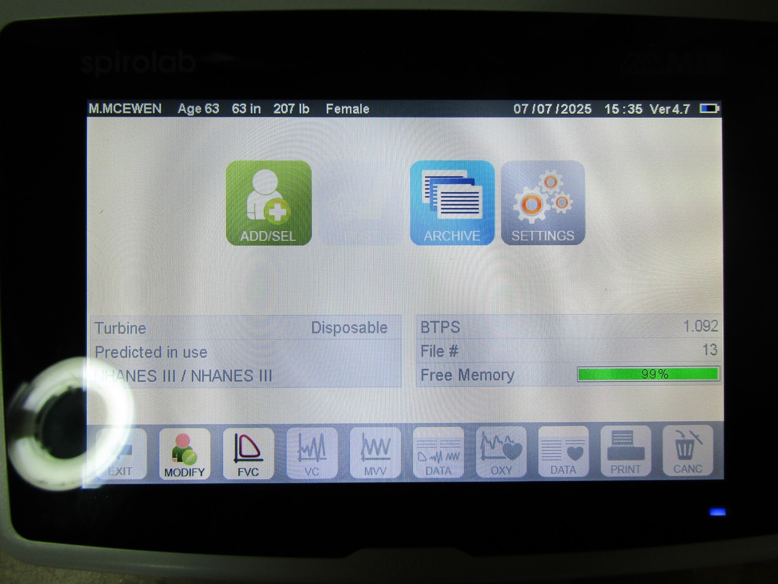 MIR Spirolab Spirometer Touchscreen Bluetooth