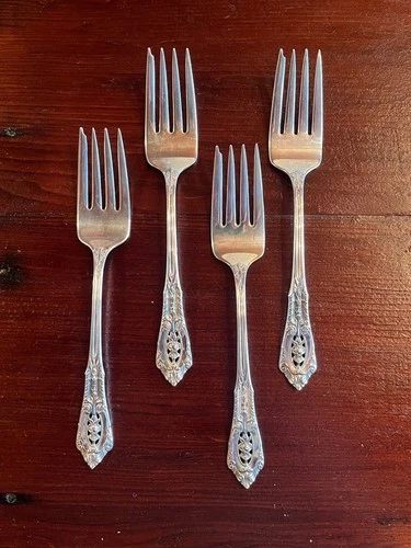 (4) Lot of Wallace Rose Point Sterling Silver Salad Forks 6 3/8"
