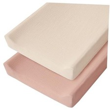 Muslin Changing Pad Cover for Baby Girls Boys, 100 Cotton Fitted Pink, Cream