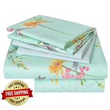 JSD Green Floral King Sheet Set 6pc - Soft Boho Printed Microfiber Bedding