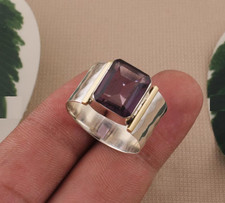 Handmade Amethyst Silver Band Ring Hammered Engagement Woman Ring All Size R 438
