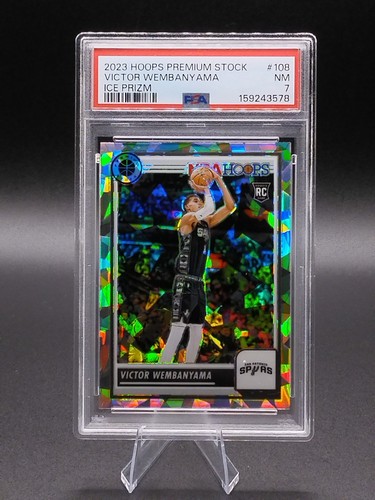 👽🔥Victor Wembanyama 2023-24 Panini Hoops Premium Stock Ice Prizm RC #108 PSA 7