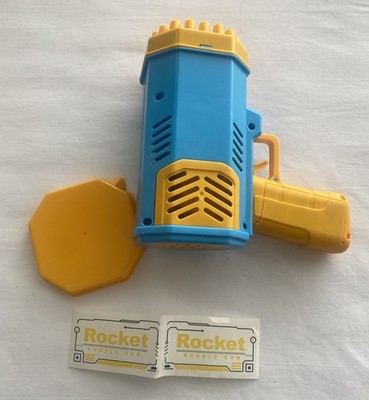 Rocket Bubble Gun Toy Blue Yellow - Open Box Batteries Installed   Ready to Play
