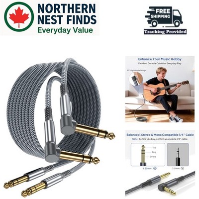 Versatile 2PCS 10FT Right Angle TRS Guitar Cables for Clear Audio Quality
