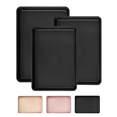 Professional Non-Stick Baking Sheets Set, 3-Piece Heavy Duty Carbon Steel Coo...