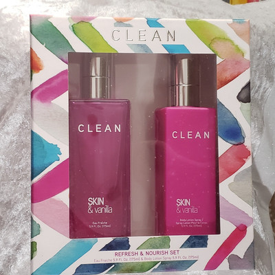CLEAN Skin & Vanilla Eau Fraich Perfumed Spray & Body Lotion 5.9 Oz  NIB