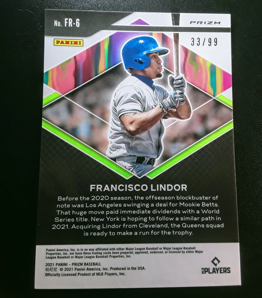 2021 Panini Prizm Baseball Fearless Red Wave Prizm /99 Francisco Lindor #FR-6 - Image 2 of 2