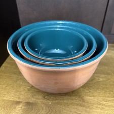 3 Loan An Taiwan Terracotta Clay Nesting Bowls Green Glaze Interior Vintage