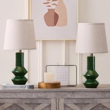 20 Green Ceramic Table Lamp Set of 2-3-Way Dimmable Nightstand Lamps with Pal...